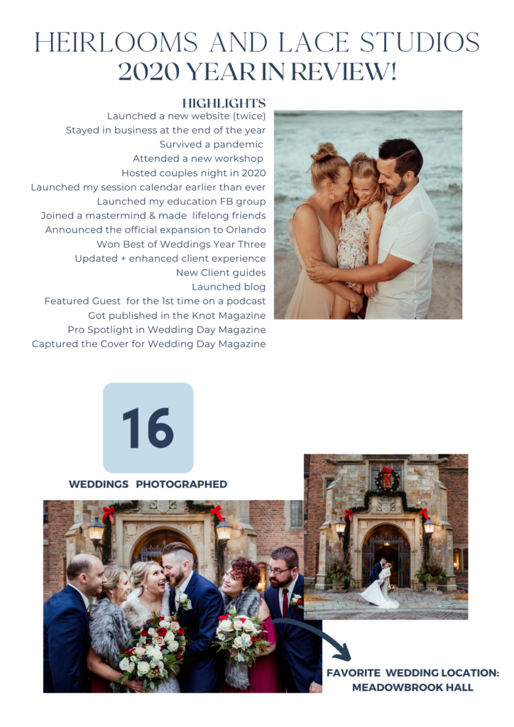 2020 Review by Stats for Heirlooms and Lace Studios, Meadowbrook Hall wedding.  
